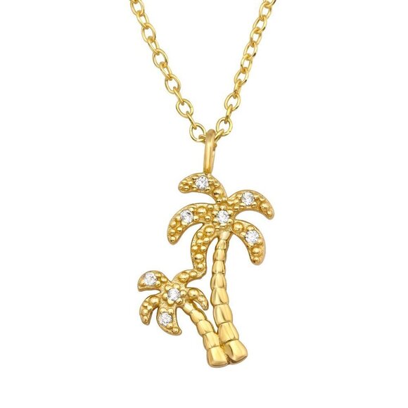14k Gold Vermeil Palm Tree Necklace - Picture 1 of 12